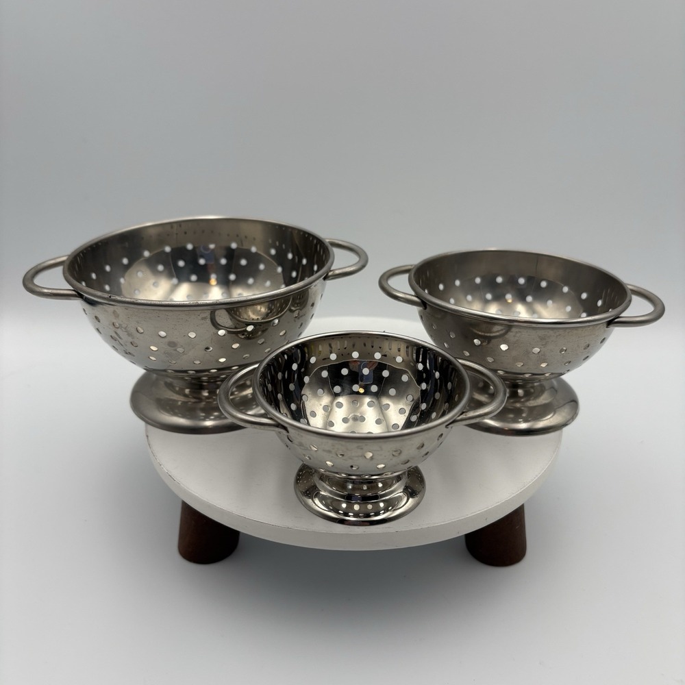 Colander Set of 3 Mini Sizes Stainless Steel Footed No Dents